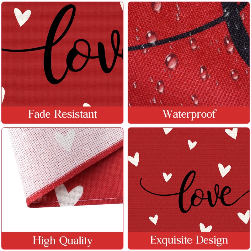 Jectivs Valentineâ€™s Day Table Placemats Decorations,12 x 18 Inch Red Love Heart Placemats Set of 4 Farmhouse Dining Table Place Mats Valentines Seasonal Anniversary Weeding Holiday Kitchen Table Home Decor - Image 3