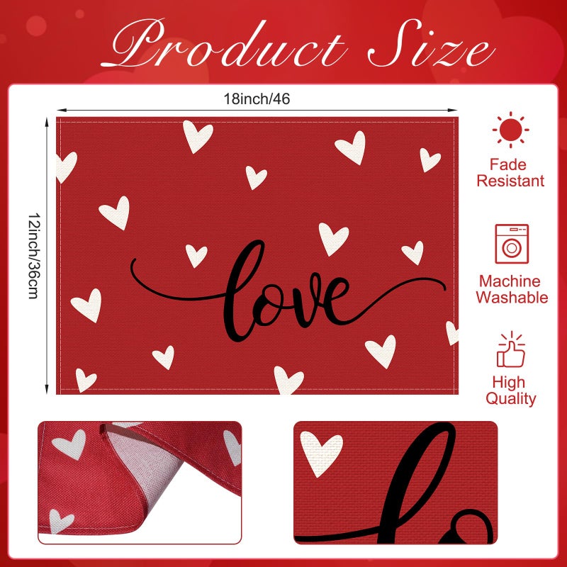 Jectivs Valentineâ€™s Day Table Placemats Decorations,12 x 18 Inch Red Love Heart Placemats Set of 4 Farmhouse Dining Table Place Mats Valentines Seasonal Anniversary Weeding Holiday Kitchen Table Home Decor - Image 2