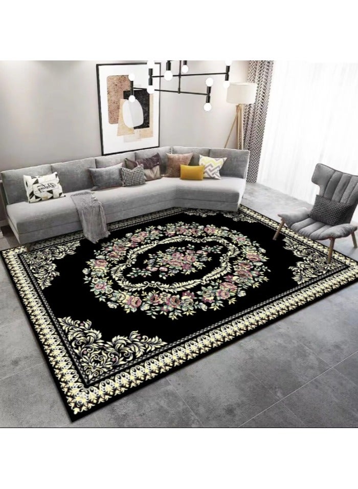 CityRiya-Long Ultra Soft Rug, Fluffy Carpets Tie-Dye Rugs for Living Room, Soft Touch Carpet 150x200cm, Fluffy Area Rug for Bedroom, Floor Mat, Modern Carpets Fuzzy Rug for Home, Black Non - Slip Carpet
