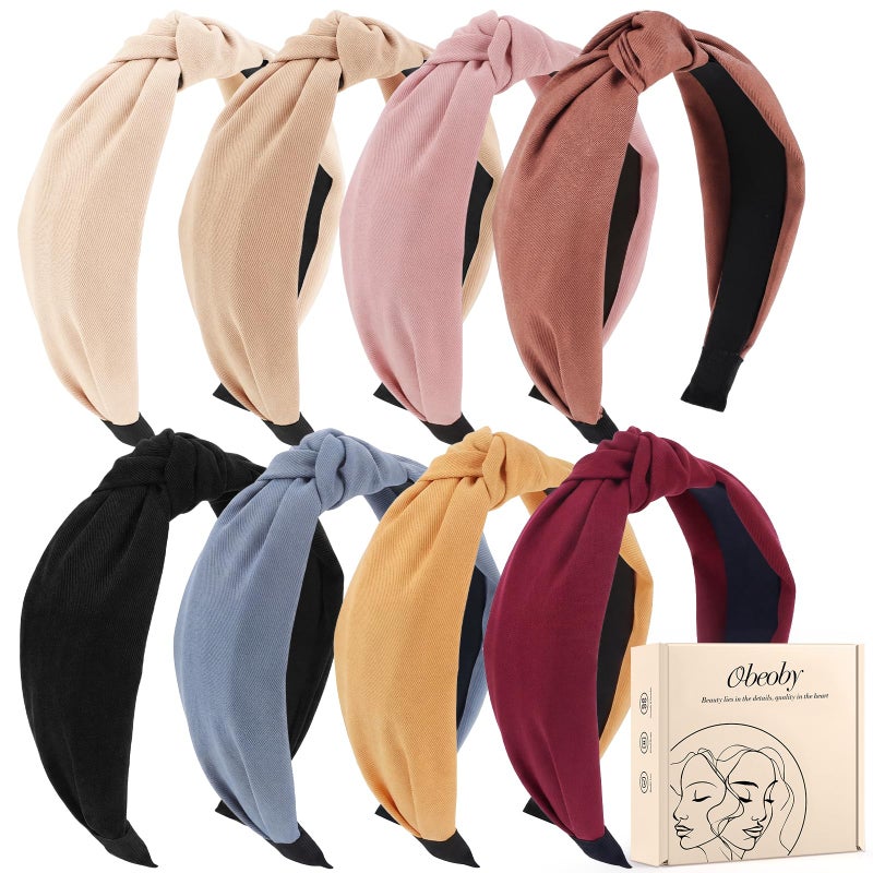 obeoby 8Pcs Knotted Headbands, Non-Slip Fashion Women's Hairbands Mothers Day Gifts for Grandma(Dark Series) - Image 1