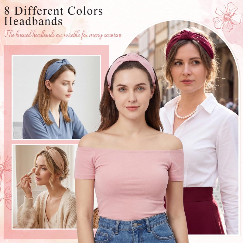 obeoby 8Pcs Knotted Headbands, Non-Slip Fashion Women's Hairbands Mothers Day Gifts for Grandma(Dark Series) - Image 5