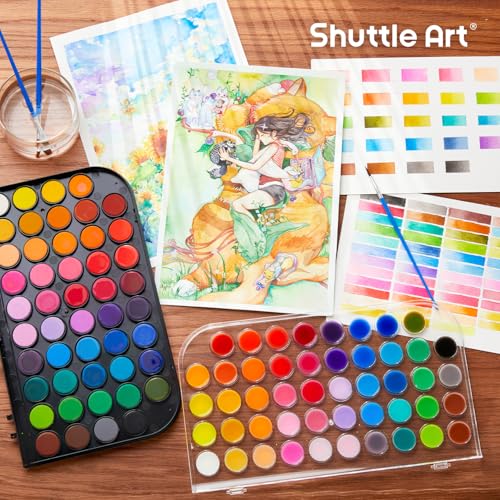 Shuttle Art 58 Pack Watercolor Paint Set 48 Colors Watercolor Pan with 10 Paint Brushes for Beginners Artists Kids Adults to Water Color Paint Bullet Journal Calligraphy Practice - Image 3