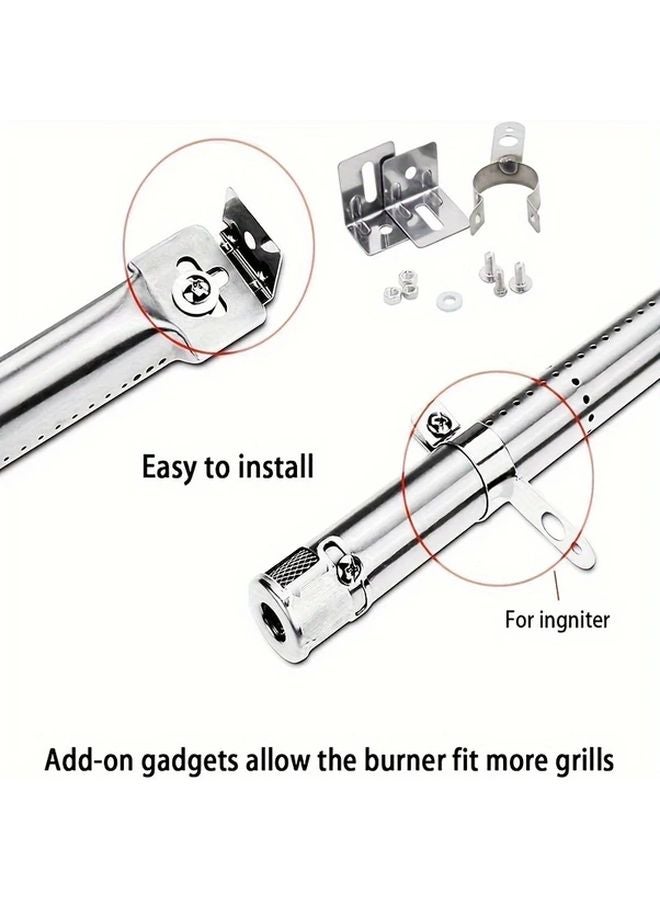 2pcs Stainless Steel Grill Burner Tube Adjustable 12 17 5 Inch High Temp Resistant Rustproof BBQ Burner with Mounting Brackets - Image 2