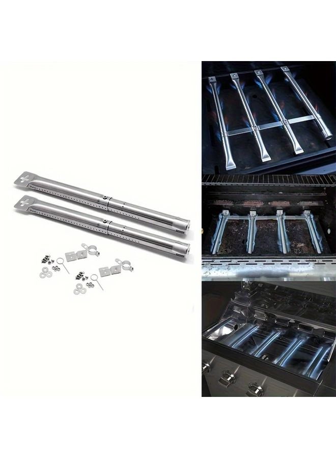 2pcs Stainless Steel Grill Burner Tube Adjustable 12 17 5 Inch High Temp Resistant Rustproof BBQ Burner with Mounting Brackets - Image 1