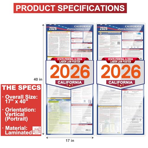Rsgift 2026 California State and Federal Labor Laws Poster Set- OSHA Compliant UV Waterproof Laminated 17" x 40" English Version 2PCS Folded - All in One Compliance Posting - Image 2