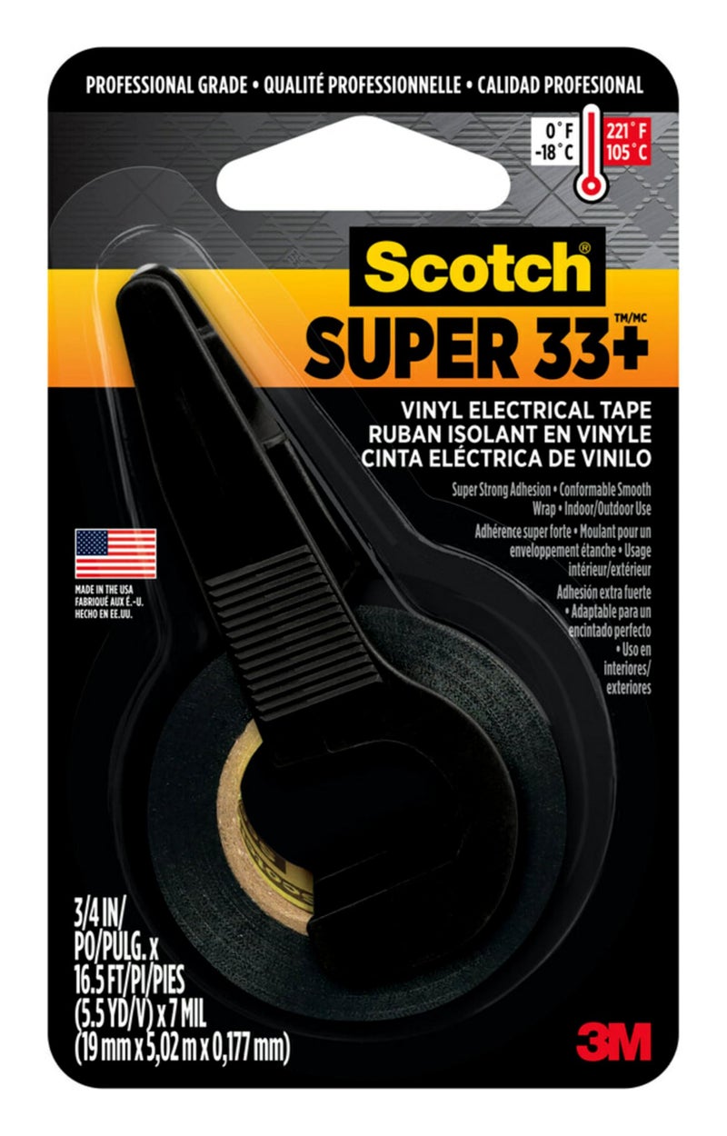 Scotch Super 33+ Vinyl Electrical Tape, 3/4-in by 200-in, Black, 1-Roll - Image 1