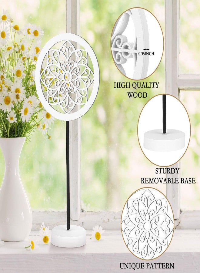 Beeveer 4 Pcs Wooden Carved Cutout Above Cabinet Decor Kitchen White Flower Medallion Sculpture Rustic Distressed Tabletop Decor Farmhouse Geometric Pattern Statue for Living Room Bedroom Desktop - Image 3