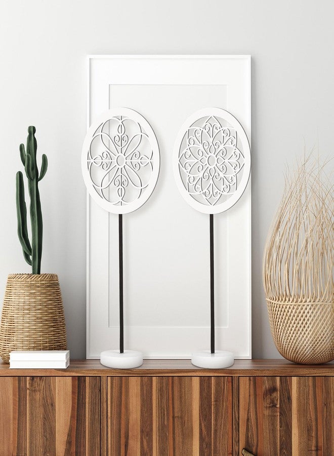 Beeveer 4 Pcs Wooden Carved Cutout Above Cabinet Decor Kitchen White Flower Medallion Sculpture Rustic Distressed Tabletop Decor Farmhouse Geometric Pattern Statue for Living Room Bedroom Desktop - Image 4