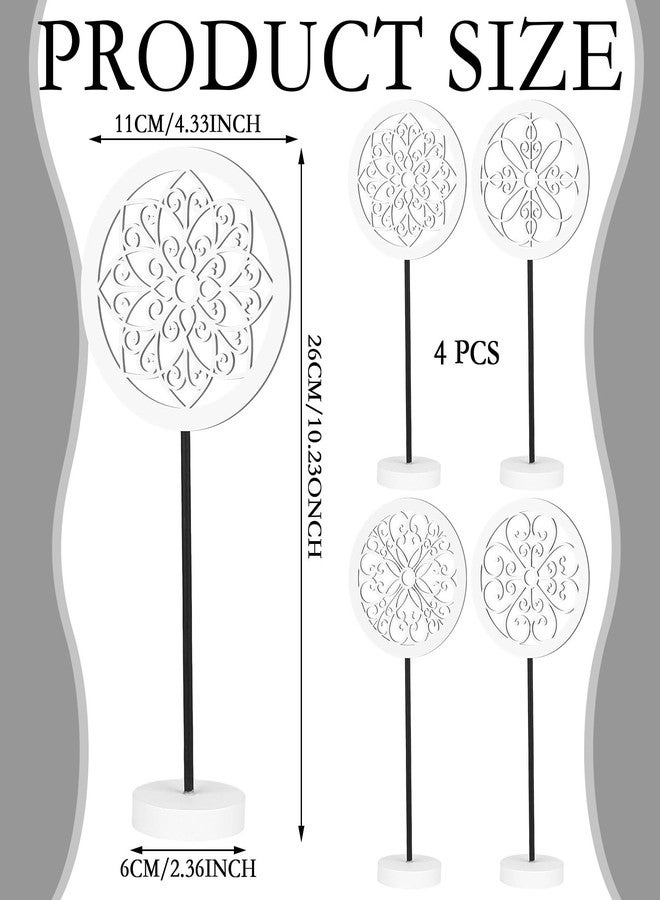 Beeveer 4 Pcs Wooden Carved Cutout Above Cabinet Decor Kitchen White Flower Medallion Sculpture Rustic Distressed Tabletop Decor Farmhouse Geometric Pattern Statue for Living Room Bedroom Desktop - Image 2
