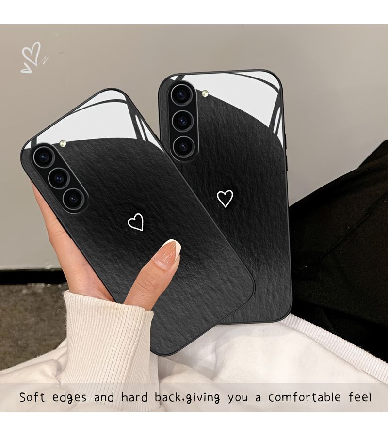Phone Case 2D Flat Oil Painting Heart Protective Cover For Samsung Galaxy S24 FE Smooth Edge Slim Fit Simple Stylish Black - Image 2