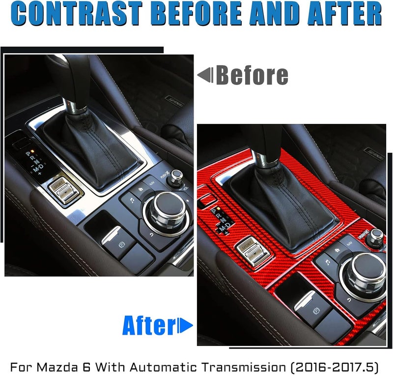 JUPIZEUS Carbon Fiber Gear Shift Panel Cover Sticker for Mazda 6 (2016-2017.5) - Red - Image 3