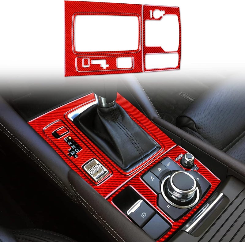 JUPIZEUS Carbon Fiber Gear Shift Panel Cover Sticker for Mazda 6 (2016-2017.5) - Red - Image 1