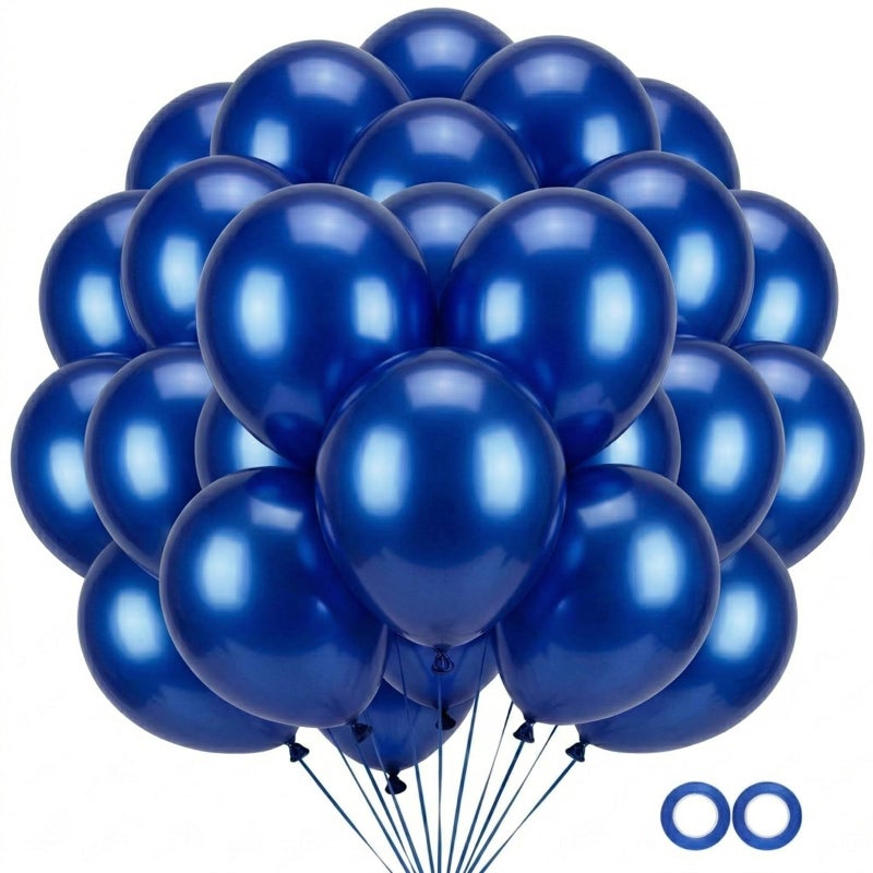 OWPFJG 50Pack Chrome Metallic Blue Balloons 12 DoubleStuffed Royal Blue Latex Balloons for Weddings Class of 2025 Graduations Baby Showers Party DecorationsIncludes 2 Ribbons - Image 3