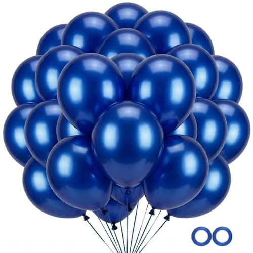 OWPFJG 50Pack Chrome Metallic Blue Balloons 12 DoubleStuffed Royal Blue Latex Balloons for Weddings Class of 2025 Graduations Baby Showers Party DecorationsIncludes 2 Ribbons - Image 1
