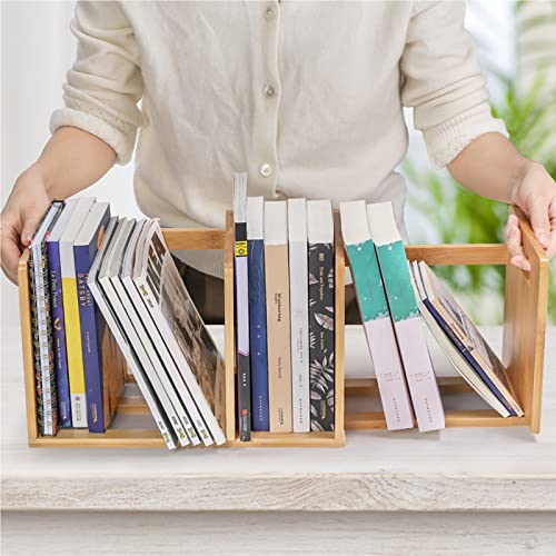 ZOOFOX Bamboo Desktop Bookshelf, Expandable Desktop Organizer, Small Display Shelf Book Rack for Office Supplies, Home Tabletop - Image 4