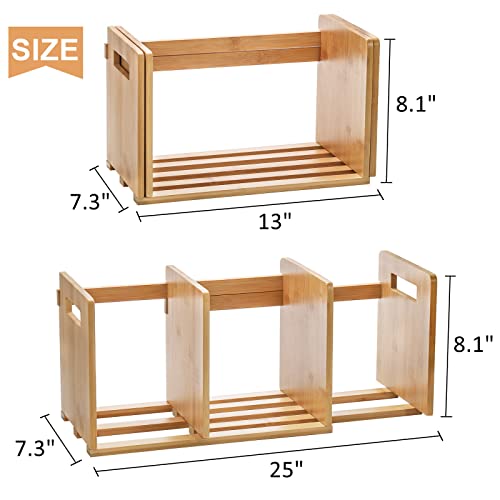 ZOOFOX Bamboo Desktop Bookshelf, Expandable Desktop Organizer, Small Display Shelf Book Rack for Office Supplies, Home Tabletop - Image 2