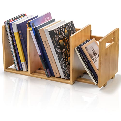 ZOOFOX Bamboo Desktop Bookshelf, Expandable Desktop Organizer, Small Display Shelf Book Rack for Office Supplies, Home Tabletop - Image 1