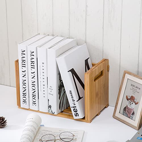 ZOOFOX Bamboo Desktop Bookshelf, Expandable Desktop Organizer, Small Display Shelf Book Rack for Office Supplies, Home Tabletop - Image 5