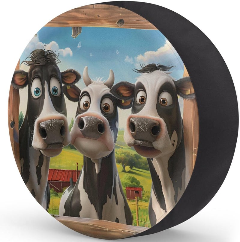 cfpolar Spare Tire Cover for RV Trailer, Funny Cows Waterproof Sun Leather Wheel Cover, Camper Spare Tire Covers Fit for Jeep Travel Trailer SUV Truck Accessories (17 in for Diameter 31” - 33”),B-270 - Image 2