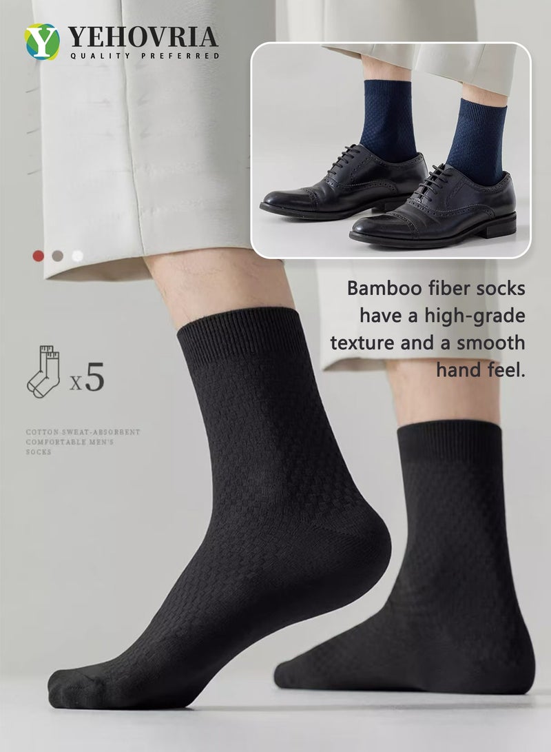 Men Socks (5 Pack), Comfortable Soft Breathable Dress Socks for Men Women, Men's Bamboo Moisture Wicking Casual Mens Calf Socks  Hosiery，Variety of Colors for Business Casual Wear - Image 4