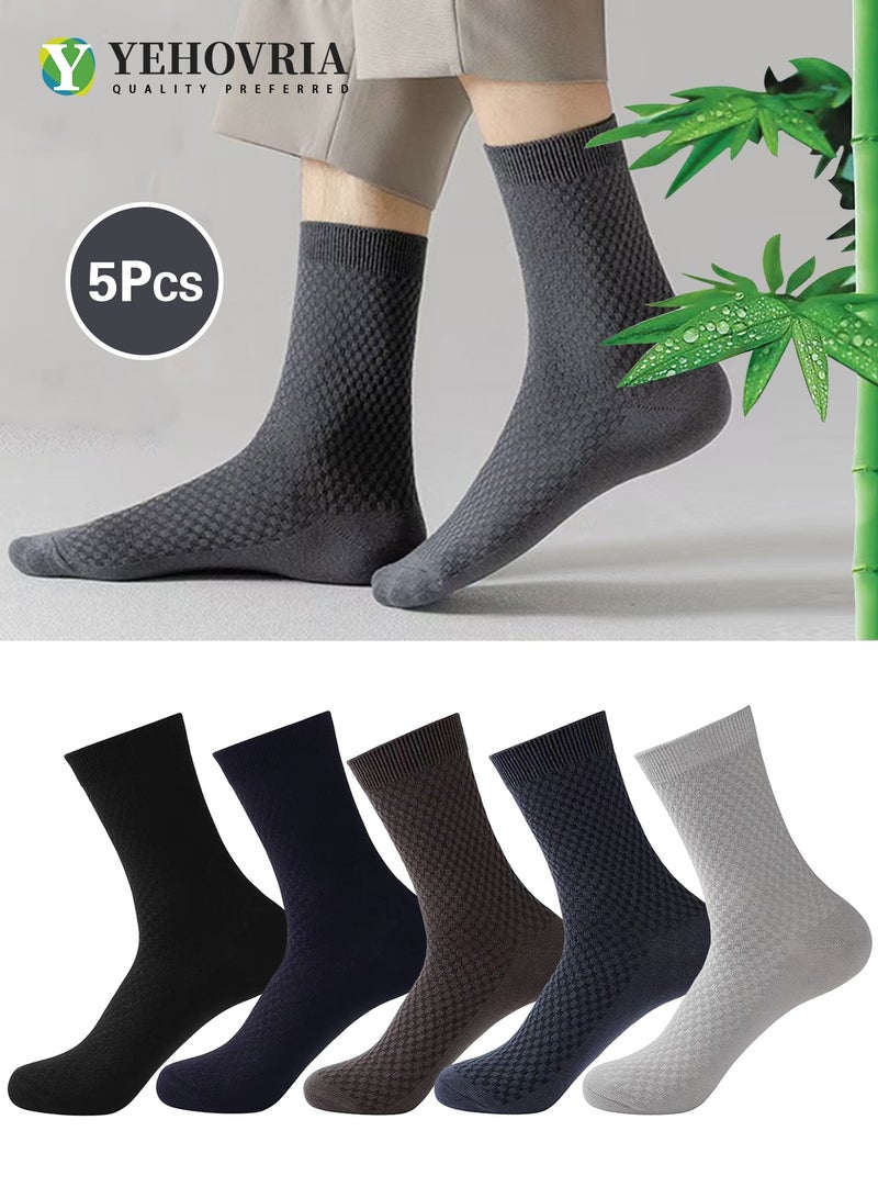 Men Socks (5 Pack), Comfortable Soft Breathable Dress Socks for Men Women, Men's Bamboo Moisture Wicking Casual Mens Calf Socks  Hosiery，Variety of Colors for Business Casual Wear - Image 1