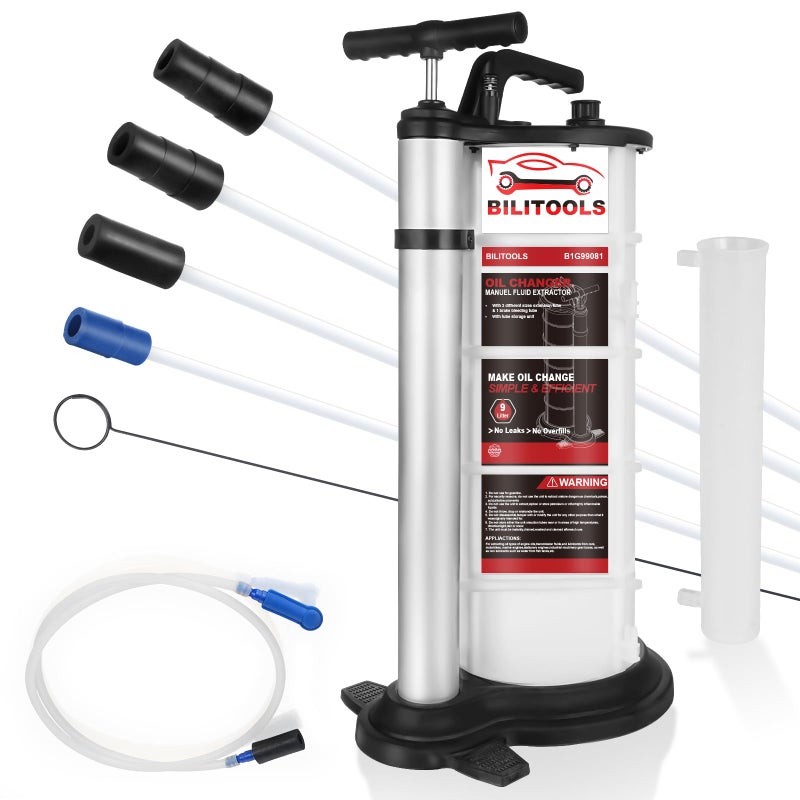 BILITOOLS 9L Manual Oil Extractor Pump Vacuum Fluid Extractor for Automotive Engine Oil Change Large Capacity 24 Gallon for Boat Marine Jetski ect