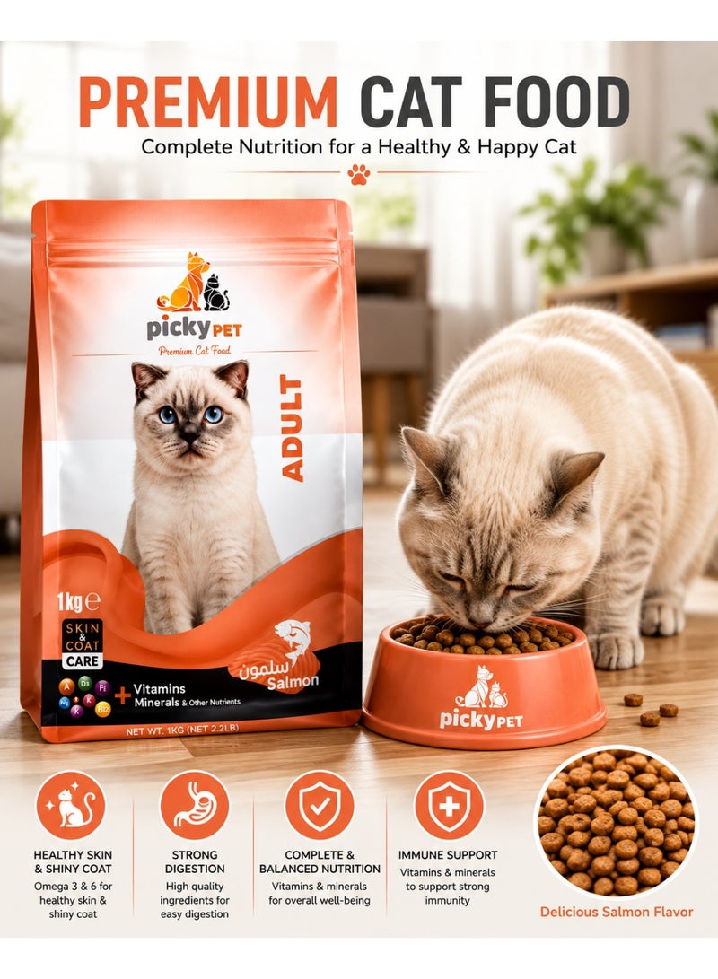 Picky Pet Premium Adult Cat Food – Salmon Flavor | Complete & Balanced Nutrition | 1 kg Dry Cat Food - Image 2