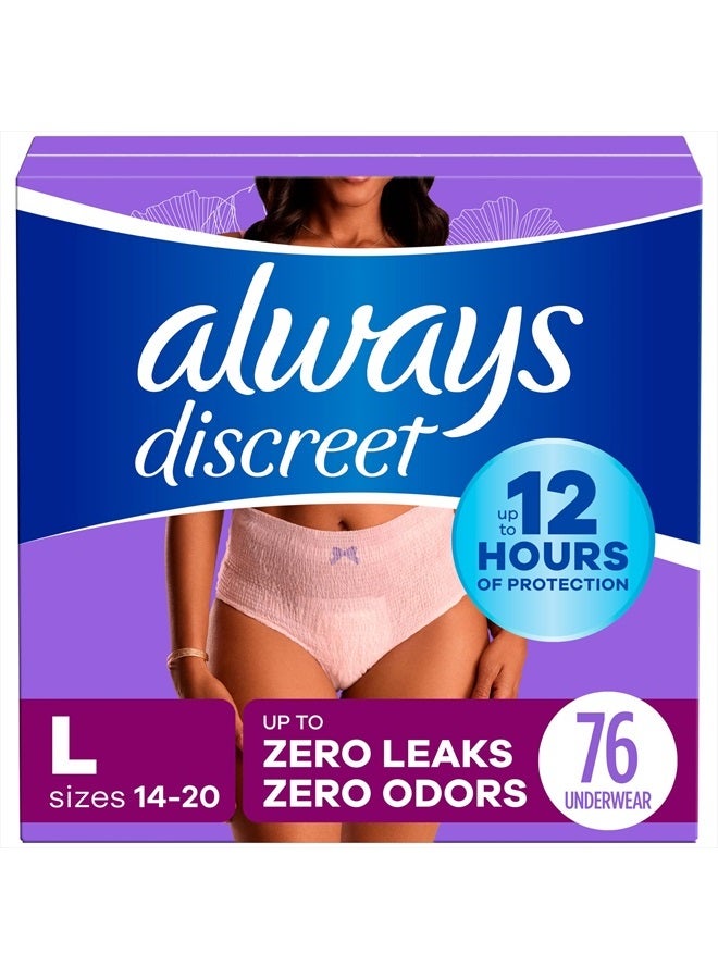 Always Discreet Adult Incontinence Underwear for Women and Postpartum Underwear, up to 100% Bladder Leak Protection, L Maximum, 76 Count (Packaging May Vary)  - Image 1