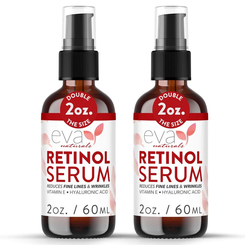 Eva Naturals Retinol Serum by Eva Naturals - 2.5% Retinol Serum for Face with Hyaluronic Acid, Vitamin E & Organic Aloe - Retinol Face Serum that Reduce Wrinkles, Fine Lines & Dark Spots - Anti Aging Serum, 2 Pack - Image 1