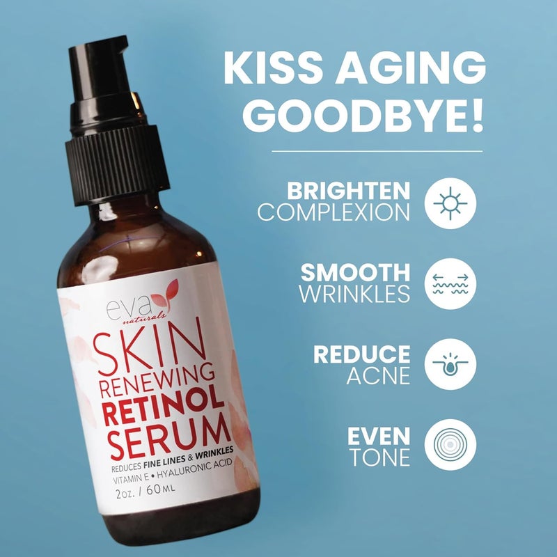 Eva Naturals Retinol Serum by Eva Naturals - 2.5% Retinol Serum for Face with Hyaluronic Acid, Vitamin E & Organic Aloe - Retinol Face Serum that Reduce Wrinkles, Fine Lines & Dark Spots - Anti Aging Serum, 2 Pack - Image 2