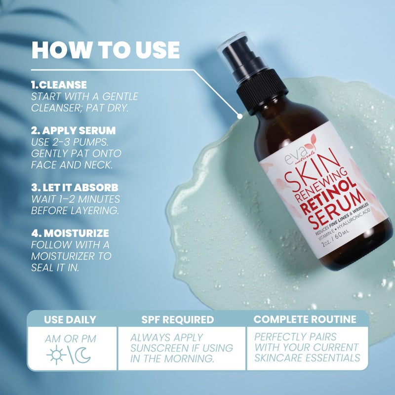 Eva Naturals Retinol Serum by Eva Naturals - 2.5% Retinol Serum for Face with Hyaluronic Acid, Vitamin E & Organic Aloe - Retinol Face Serum that Reduce Wrinkles, Fine Lines & Dark Spots - Anti Aging Serum, 2 Pack - Image 5