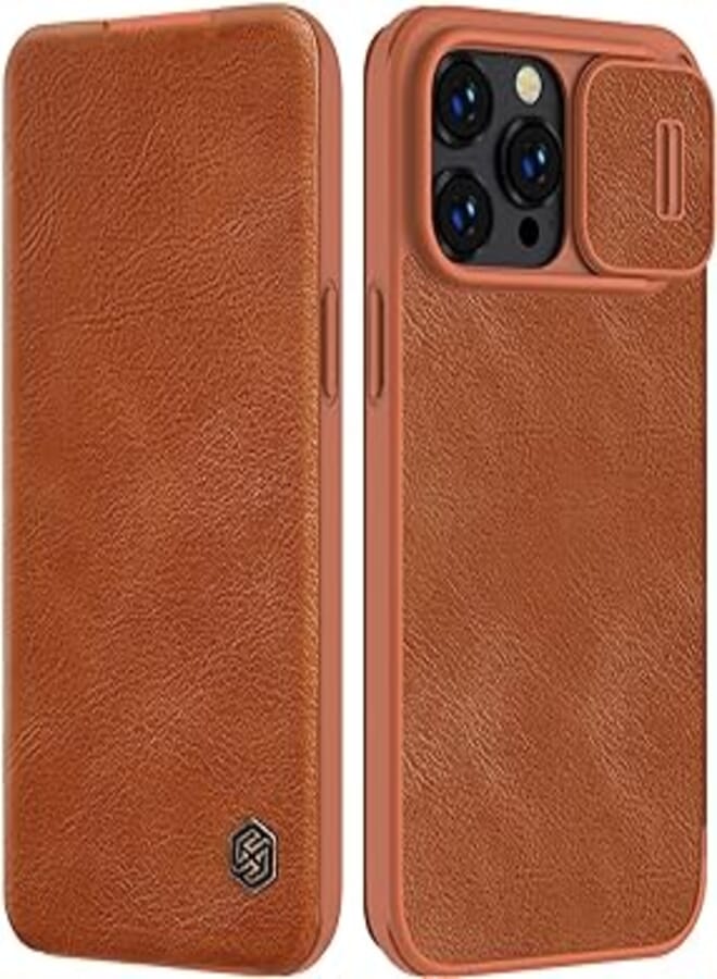 Nillkin Nillkin iPhone 14 Pro Max Wallet Case with Camera Cover and Card Holder, PU Leather Case Flip Cover with Slide Camera Protection 6.7 inch, Browm Brown 