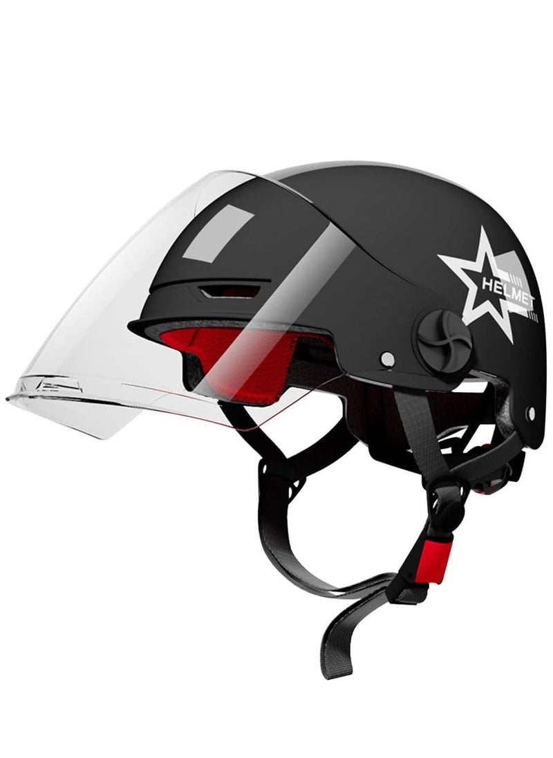 Arabest Motorcycle Helmet, Scooter Helmet with Safety Goggles, Biker Cruiser Brain-Cap for Moped Helmet for Adults, Teenagers, Men, Women (Black)  - Image 1