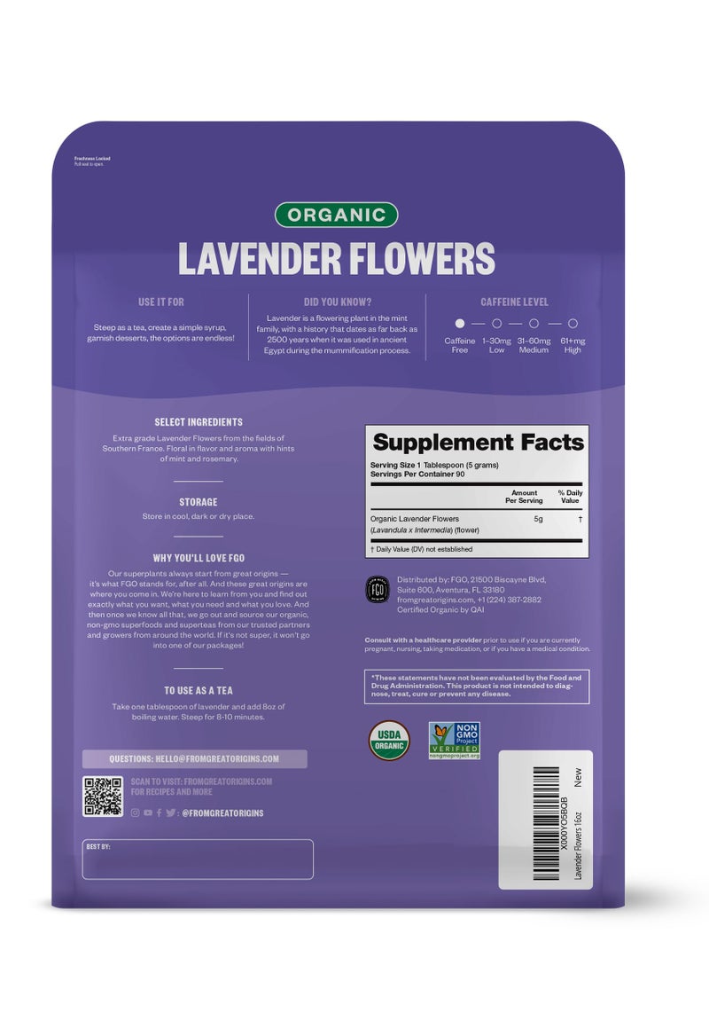 FGO Organic Dried Lavender Flowers, Extra Grade Dried Buds, Imported From France for Culinary or Sachet Bags, 16oz Bulk, Packaging May Vary (Pack of 1) - Image 2