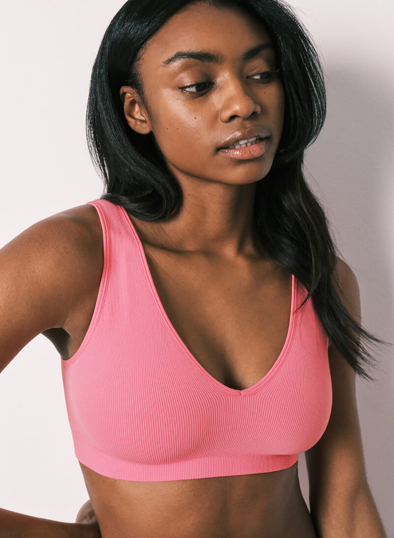 women'secret Women Clean Cut Coral Plain Halter Sports Bra - Image 5