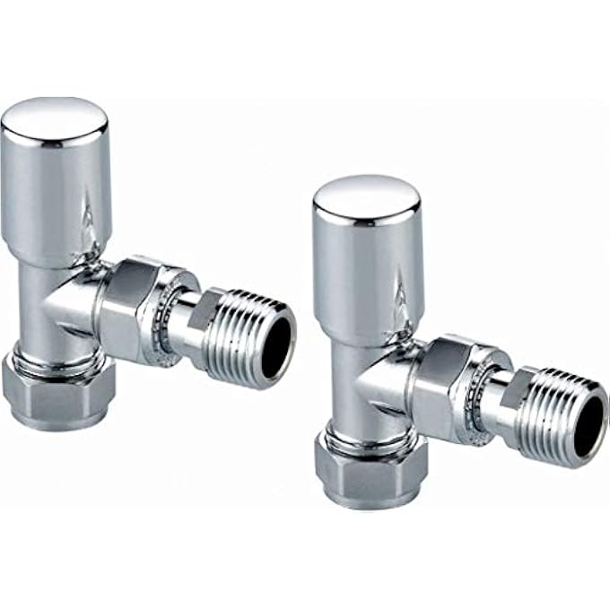 15MM PREMIUM MODERN ANGLED TOWEL RADIATOR VALVES CHROME PLATED - PAIRS