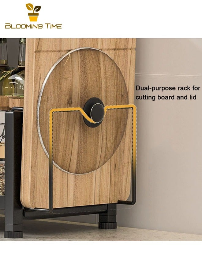 BLOOMING TIME Thickened Three-Layer Kitchen Storage Rack, Spice Storage Rack, Multi-Layer Black Spice Rack for Countertops, Multi-Functional Kitchen Storage Rack, Chopsticks, Cutting Board, and Knife Countertop Storage Rack, Black - Image 5