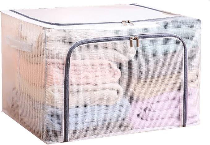 ONTRIP ONTRIP Clothes OrganizerClothes Storage Bins Box with Steel Frame Foldable Window and Reinforced Handle Large Clear Plastic Zipper Boxes Nylon Fabric Extra Large Storage Bag 66L Transparent Storage  - Image 1