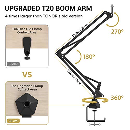 TONOR XLR Condenser Microphone, Professional Cardioid Studio Mic Kit with T20 Boom Arm, Shock Mount, Pop Filter for Recording, Podcasting, Voice Over, Streaming, Home Studio, YouTube (TC20) - Image 5