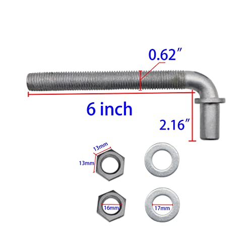 Qlvily 2PCS Qlvily 6" J-Bolt Post Hinge, 5/8" Male Pin J-Bolt Hinge, Nuts Included - Image 2
