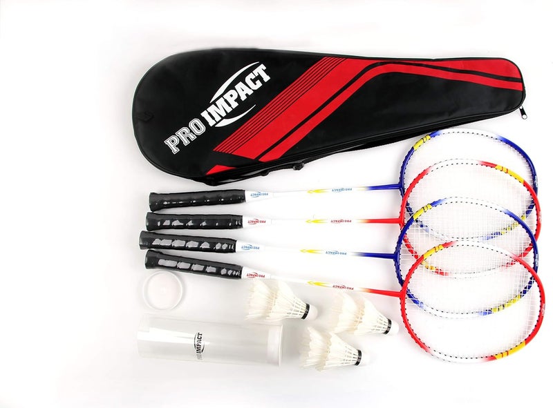 Pro Impact Badminton Racket Set - Lightweight Aluminum Head Rackets with Steel Shaft, Feather Shuttlecocks, Durable Carrying Case - Perfect for Outdoor Games, Adults, Kids, and Family Fun - Image 1