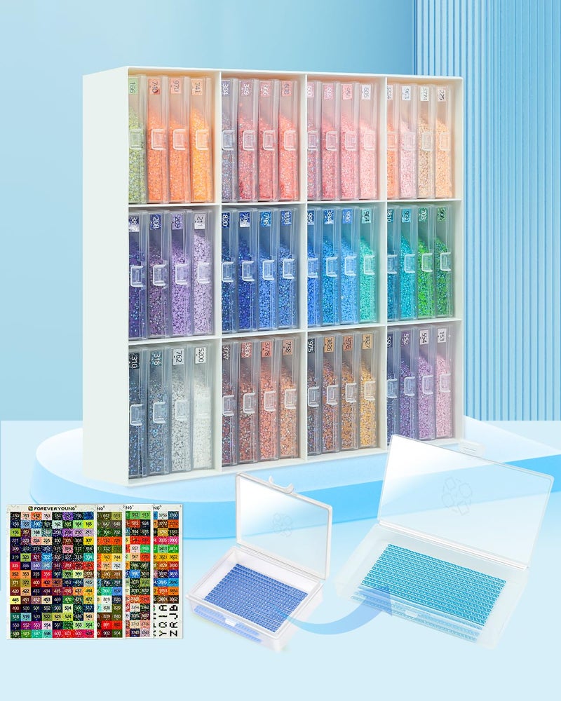 forever young Extra Large Diamond Art Storage Containers Trays ï¼† Stand, 48 PCS Diamond Painting Trays with Lids for Adults & Hobbyists, 2-in-1 Organizer for Bead Sorting & Organized Workspace - Image 1