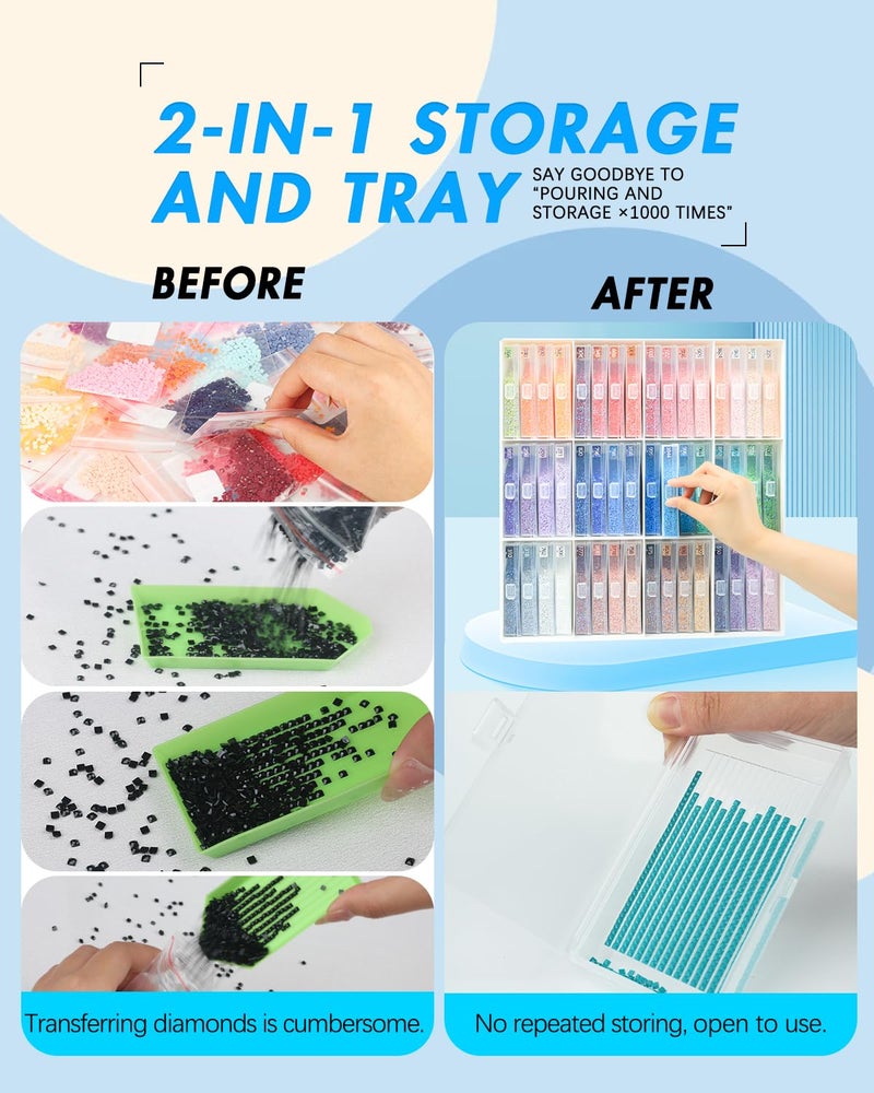 forever young Extra Large Diamond Art Storage Containers Trays ï¼† Stand, 48 PCS Diamond Painting Trays with Lids for Adults & Hobbyists, 2-in-1 Organizer for Bead Sorting & Organized Workspace - Image 4