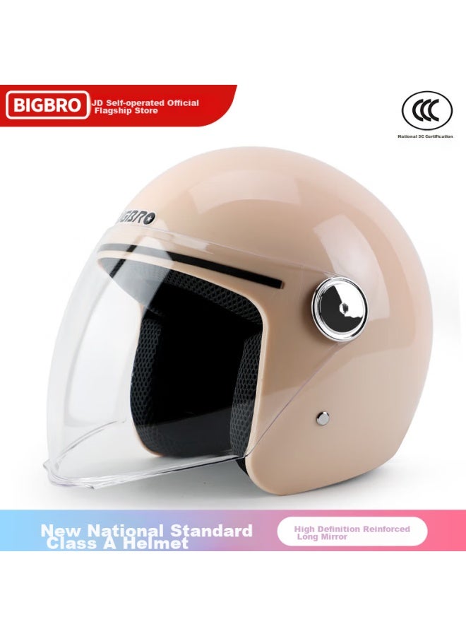 Bigbro Ky163 3c Motorcycle Helmet, Winter Warmth, For Men And Women, Electric Scooter, All-season Universal Half Helmet, Khaki, One Size Fits All - Image 1