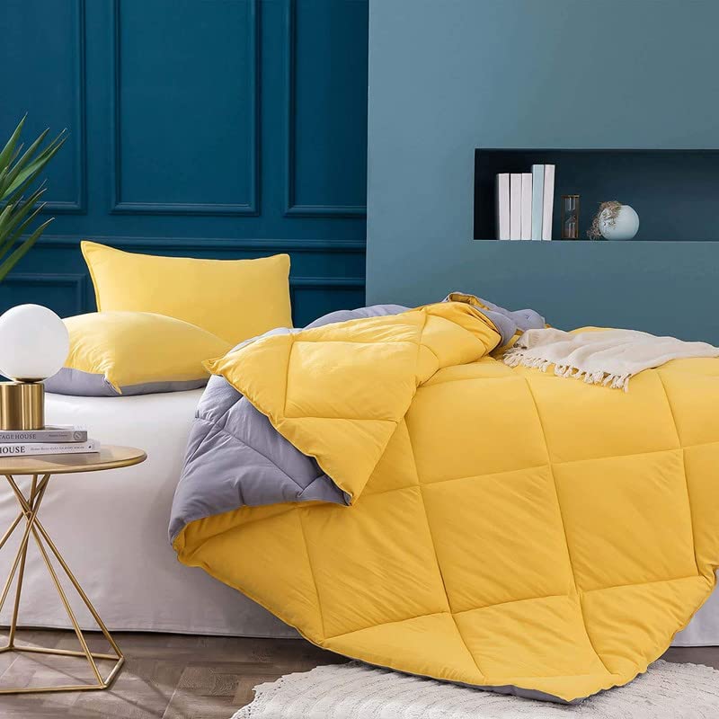 TUNDWAL'S TUNDWALS Microfiber Reversible Solid Extra Comfort Soft ComforterBlanket Single Bed 210 GSM Quilt Yellow Silver 1 Piece - Image 1