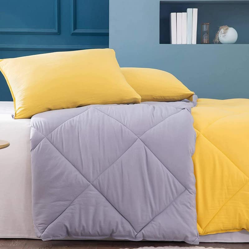 TUNDWAL'S TUNDWALS Microfiber Reversible Solid Extra Comfort Soft ComforterBlanket Single Bed 210 GSM Quilt Yellow Silver 1 Piece - Image 2