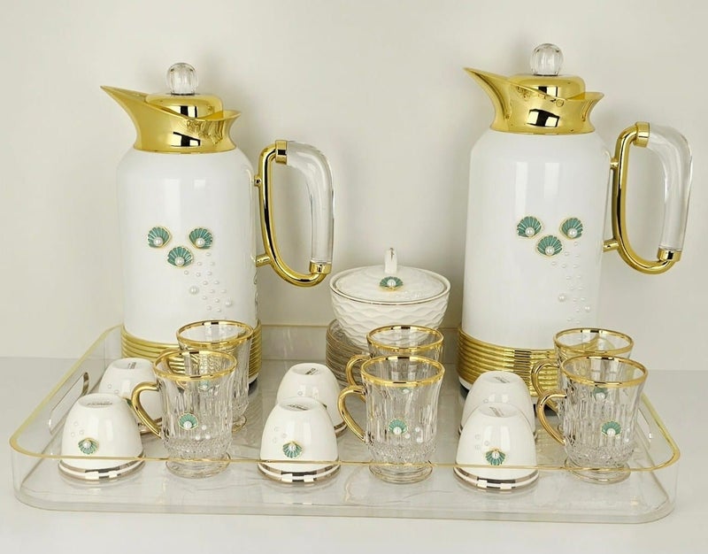 Damanhoor 22Pieces New Full Set Thermose 2Thermos 6Teacup With 6saucer 6Guava Cup 1Sugar Bowl 1Tray - Image 2