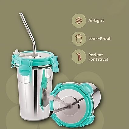 Ameedarshan Stainless Steel Fusion Glass Tumbler Withe Stainless Steel Metal Straws and Cleaning Brush with Stainless Steel Lid 600ML - Image 3