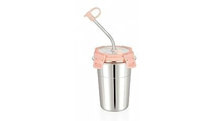 Ameedarshan Stainless Steel Fusion Glass Tumbler Withe Stainless Steel Metal Straws and Cleaning Brush with Stainless Steel Lid 600ML - Image 2