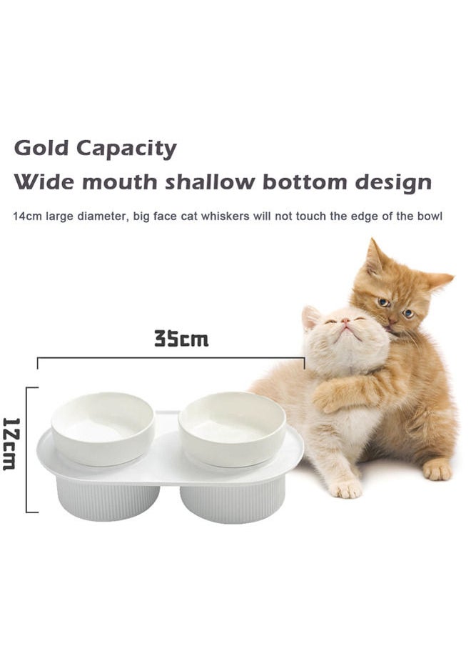 Ceramic Cat Bowl,Tall to Protect the Cervical Spine Anti-Spill Pet Bowls,Detachable Ceramic Water Bowl Food Bowl(white)